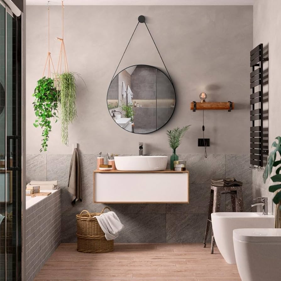 Espelho Redondo Adnet Couro Costurado 30 Cm